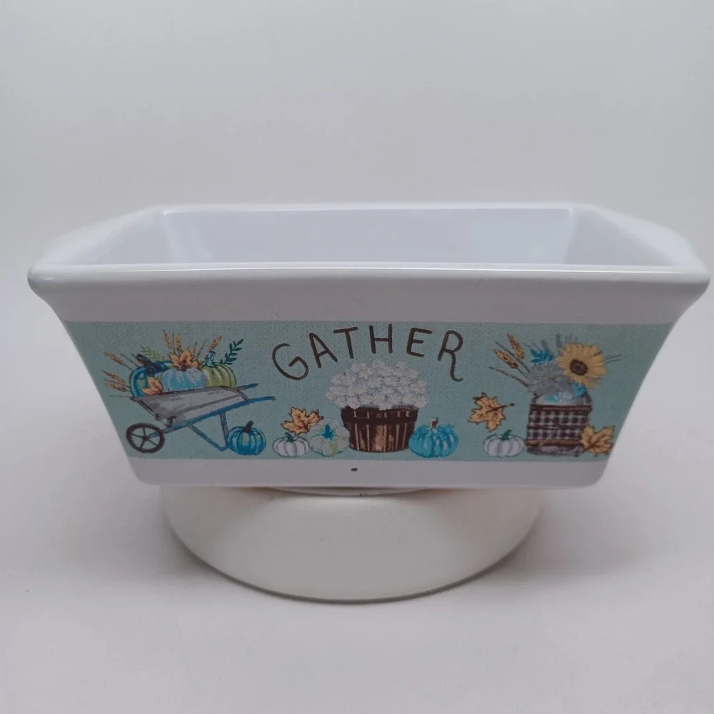 Royal Norfolk Gather Harvest Ceramic Mini Loaf Pan Teal Pumpkin Fall Stoneware